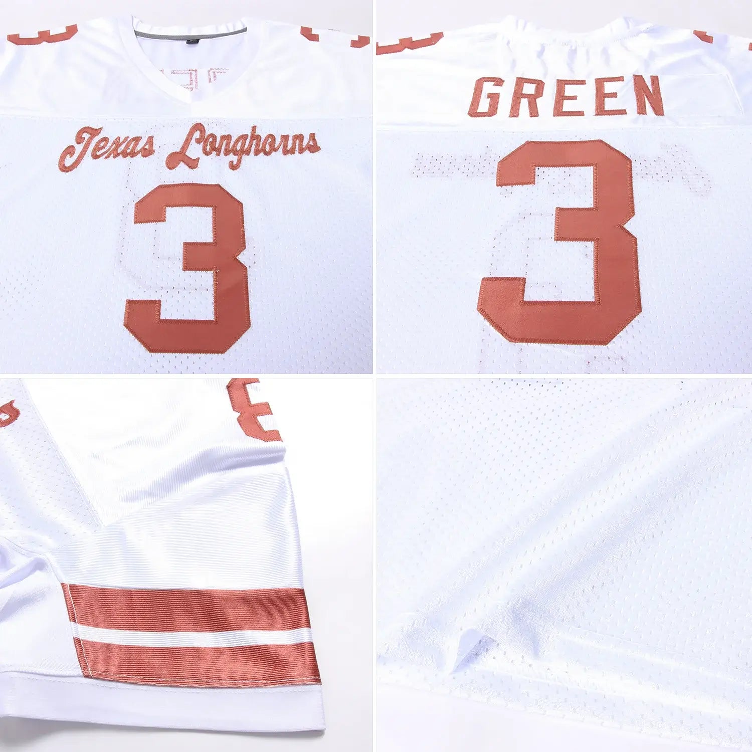Custom Mesh Football Jersey White Texas Orange Pro Style Sublimation, Custom Name Number, Men Youth Unisex