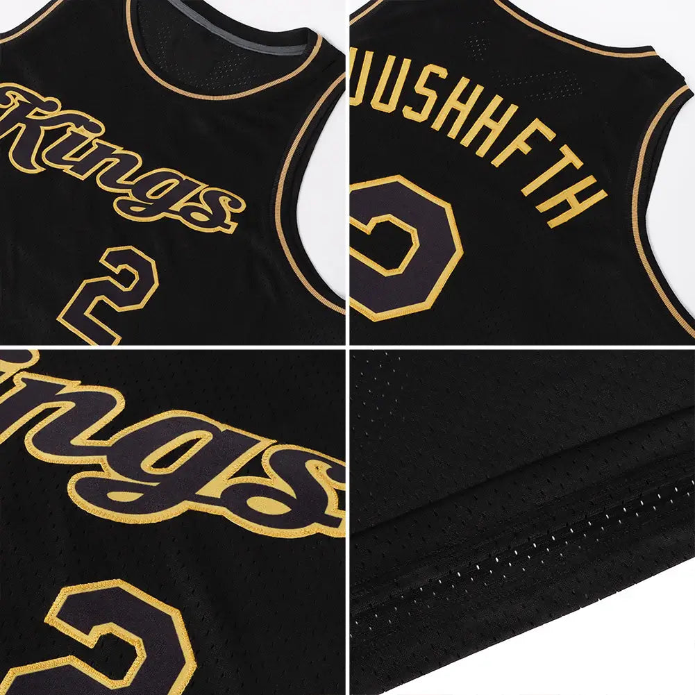 Custom Black and Old Gold Throwback Basketball Jersey