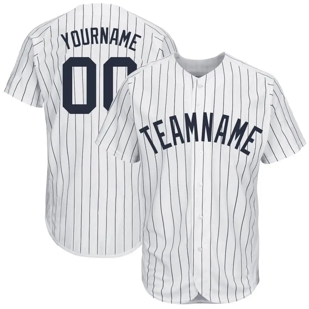Custom Pinstripe Baseball Jersey White Navy Sublimation, Custom Name Number, Men Youth Unisex