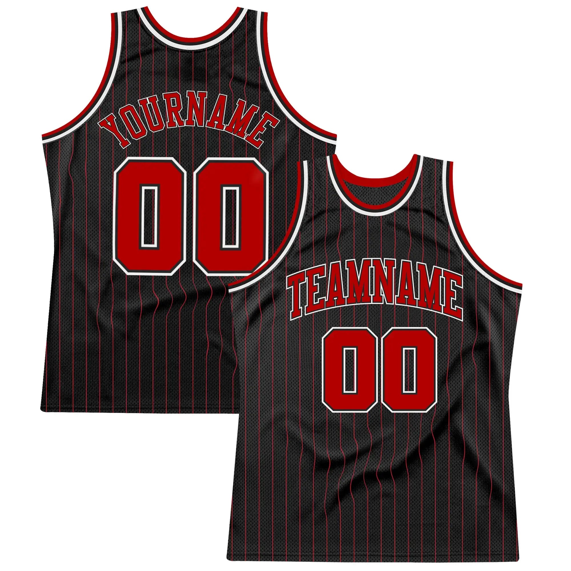 Custom Black  Red Pinstripe Basketball Jersey Red White Stitched Personalized Name Number