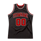 Custom Black  Red Pinstripe Basketball Jersey Red White Stitched Personalized Name Number