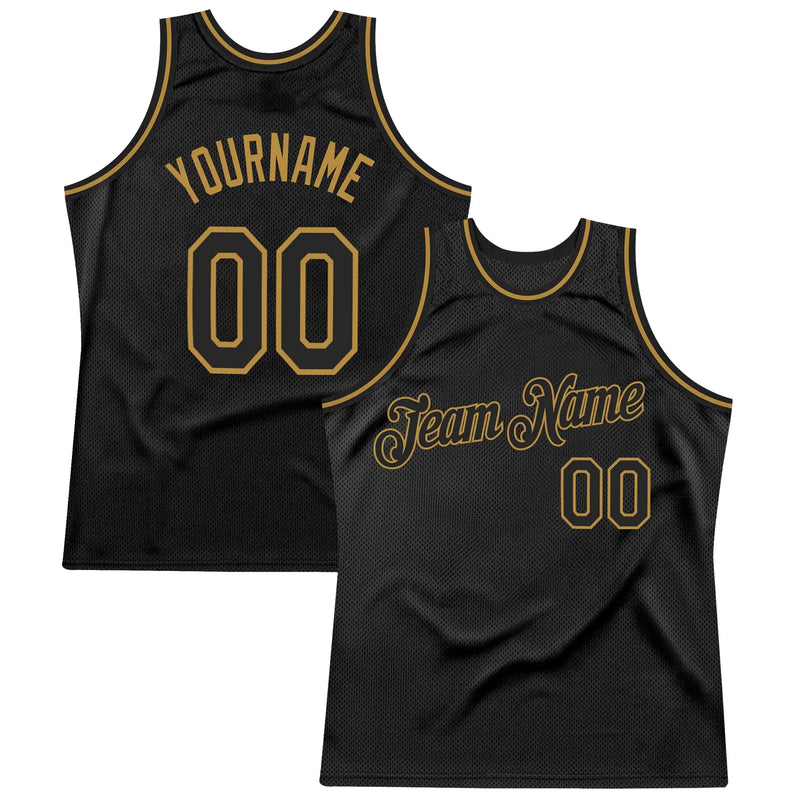 Custom Black and Old Gold Throwback Basketball Jersey Authentic