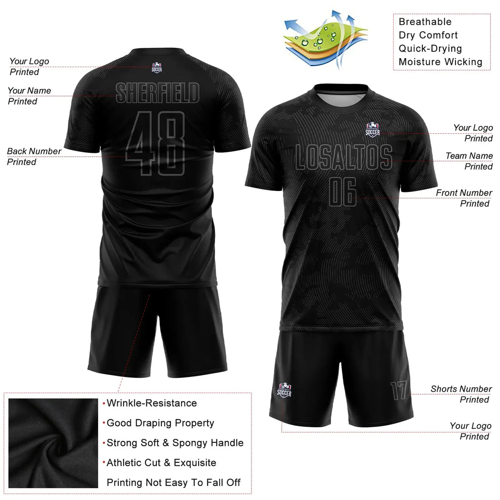 Custom Soccer Jersey Black Gray Sublimation, Team Uniform Kit, Custom Name Number, Unisex Men Women Youth
