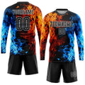 custom figure black-white flame sublimation long sleeves soccer uniform jersey with shorts 1