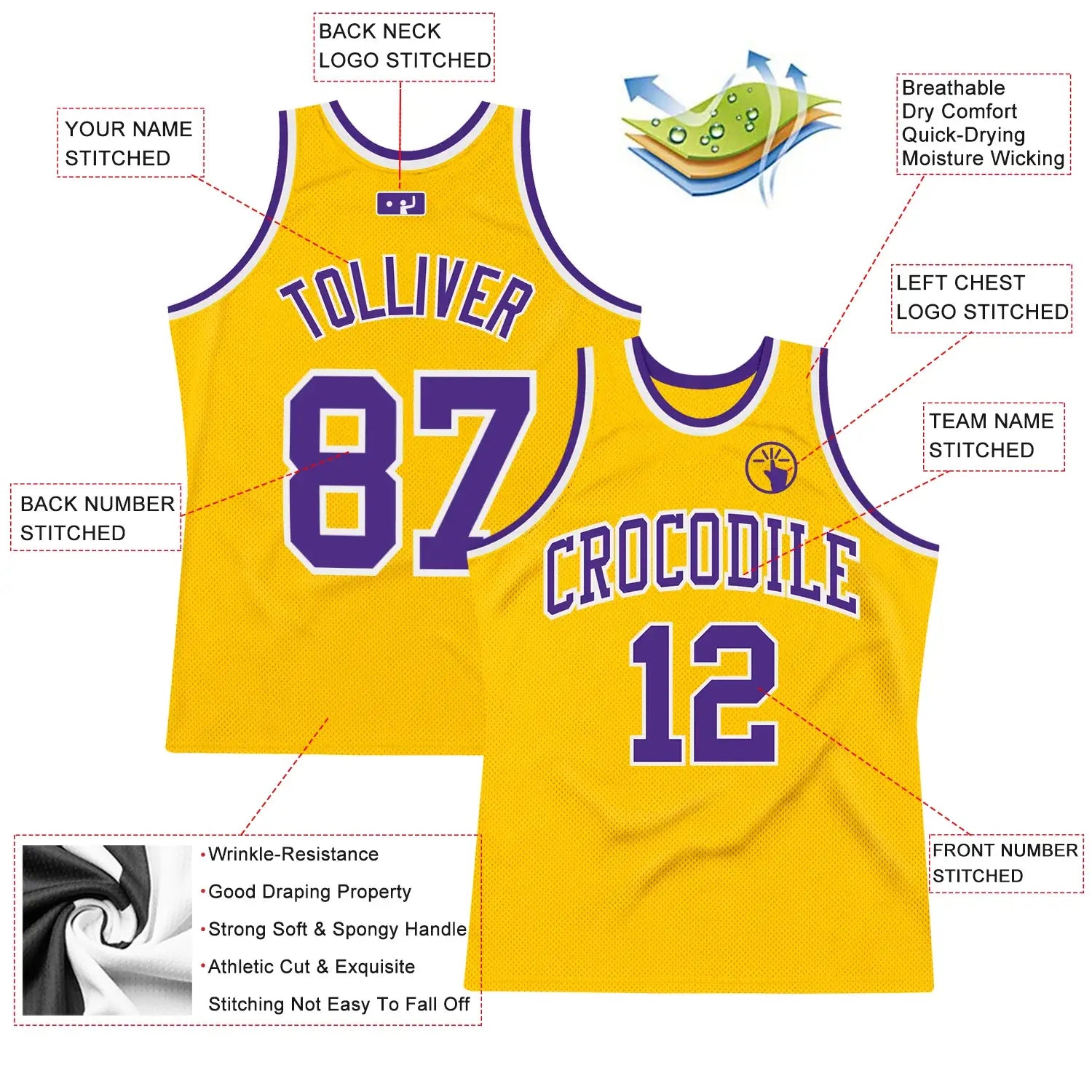 Custom Throwback Basketball Jersey Gold Purple White Sublimation, Team Uniform Kit, Custom Name Number, Unisex Men Women Youth