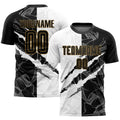 custom graffiti pattern black-old gold scratch sublimation soccer uniform jersey 5