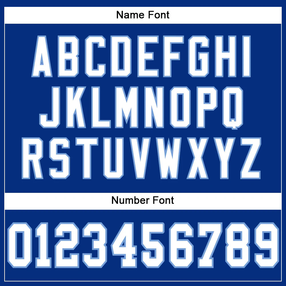 custom royal blue, white and light blue football jersey