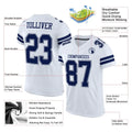 custom white, navy, and accent white football jersey 1