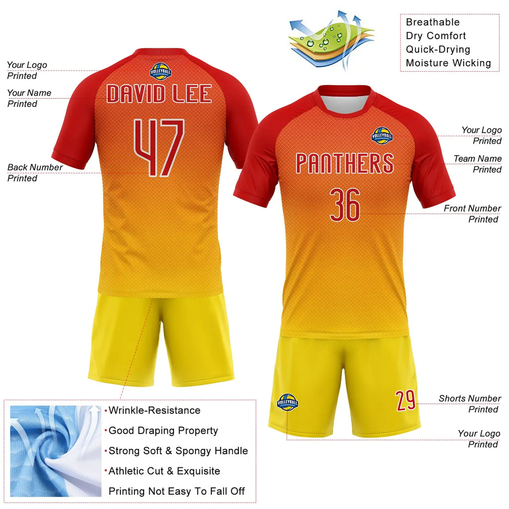 Custom Geometric Shape Volleyball Jersey Yellow Red White Sublimation, Custom Name Number, Women Girls Unisex Youth