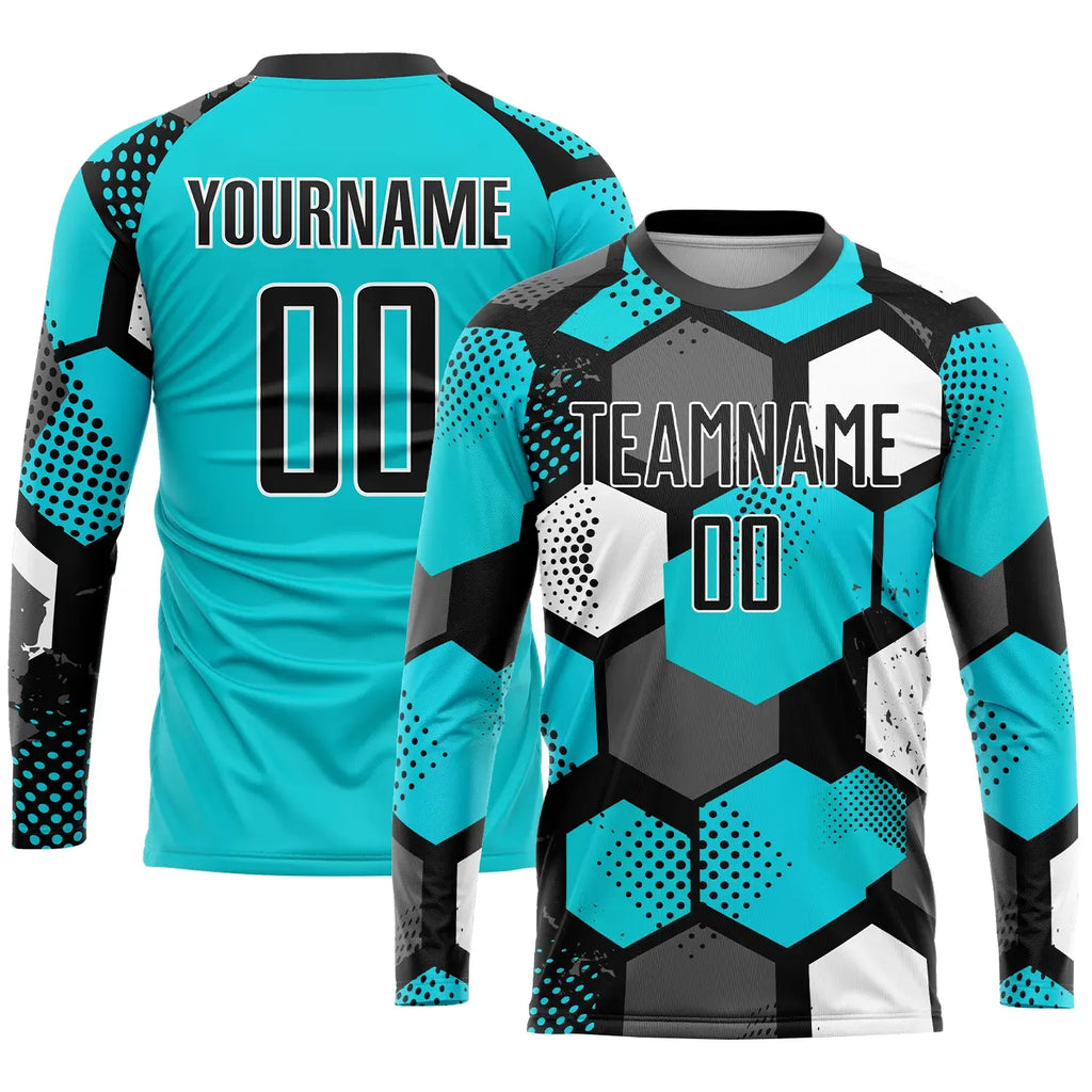 Custom Soccer Jersey Aqua Black White Sublimation, Team Uniform Kit, Custom Name Number, Unisex Men Women Youth