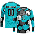 Custom Soccer Jersey Aqua Black White Sublimation, Team Uniform Kit, Custom Name Number, Unisex Men Women Youth