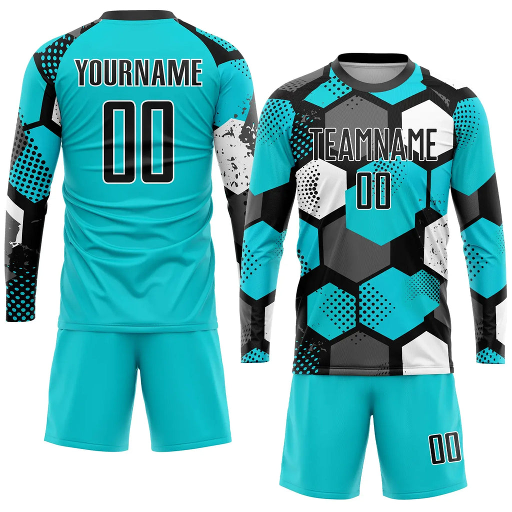Custom Soccer Jersey Aqua Black White Sublimation, Team Uniform Kit, Custom Name Number, Unisex Men Women Youth