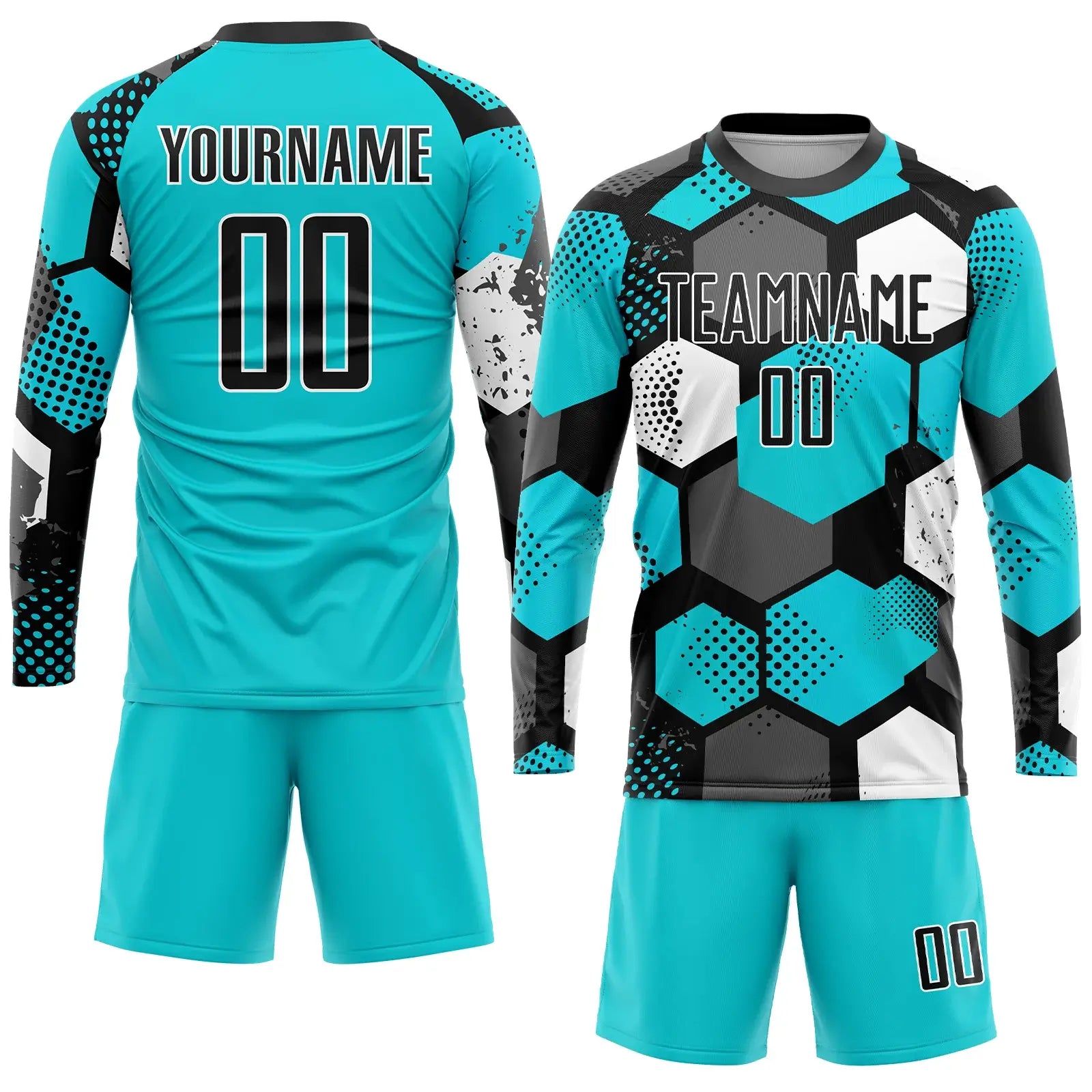 Custom Soccer Jersey Aqua Black White Sublimation, Team Uniform Kit, Custom Name Number, Unisex Men Women Youth