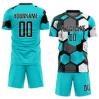 Custom Soccer Jersey Aqua Black White Sublimation, Team Uniform Kit, Custom Name Number, Unisex Men Women Youth