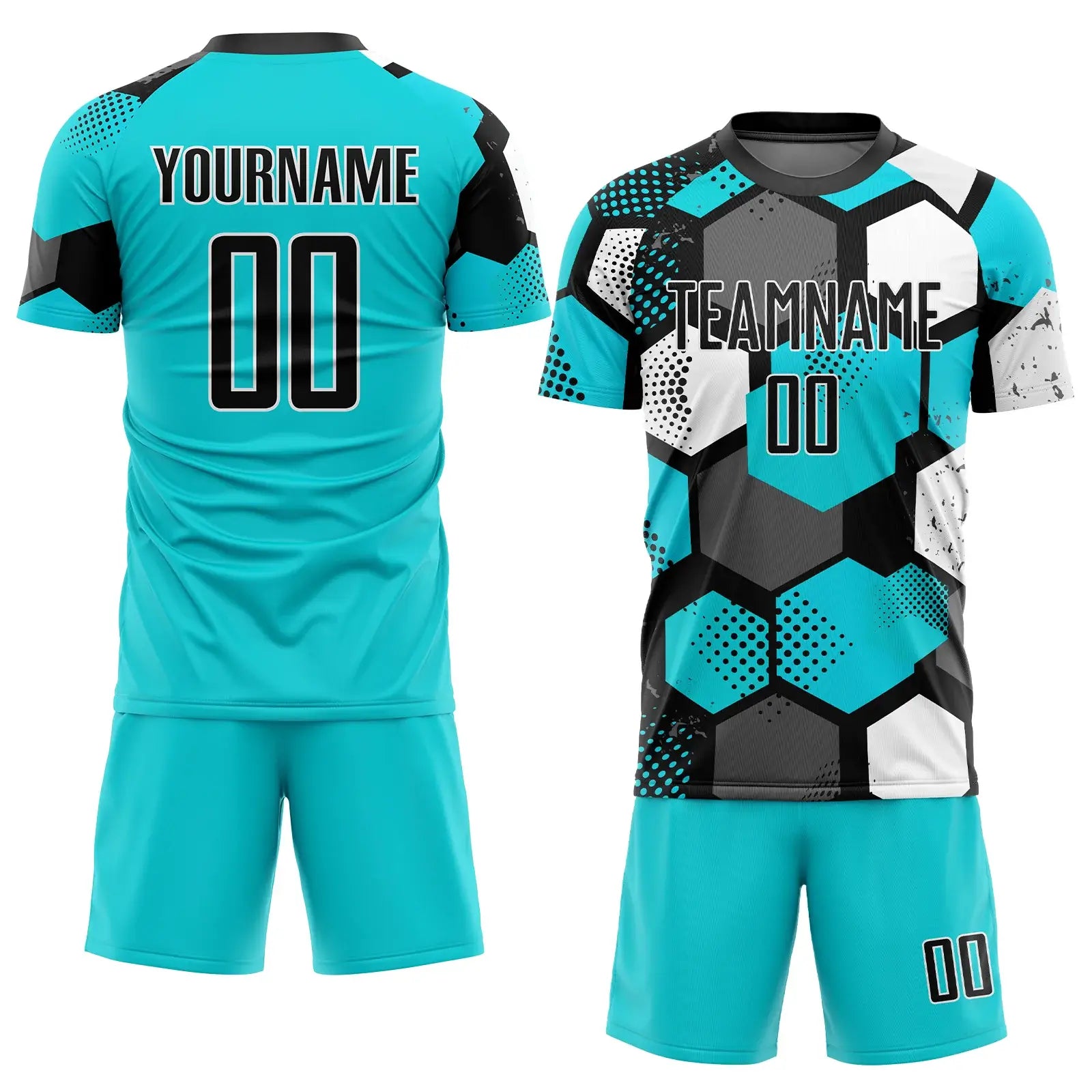 Custom Soccer Jersey Aqua Black White Sublimation, Team Uniform Kit, Custom Name Number, Unisex Men Women Youth