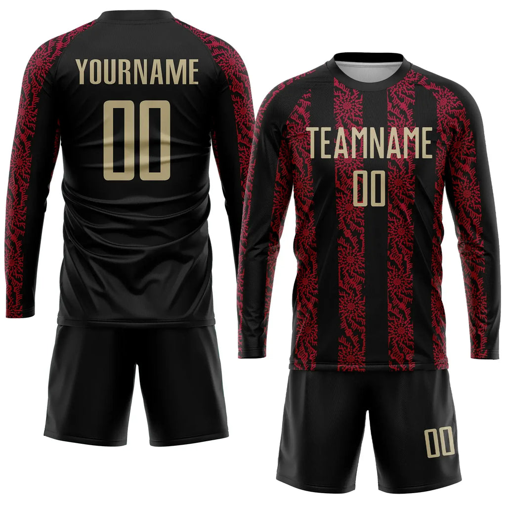 Custom Soccer Jersey Black Vegas Gold Red Sublimation, Team Uniform Kit, Custom Name Number, Unisex Men Women Youth