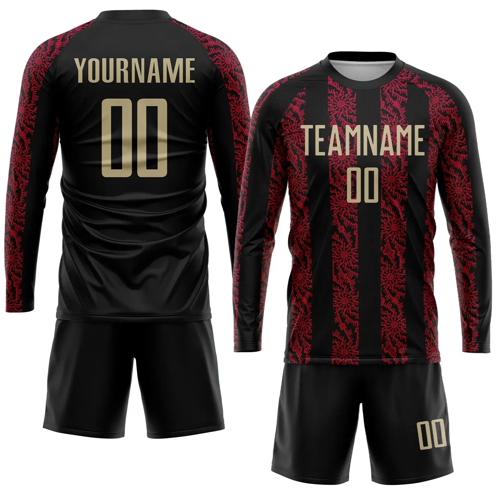 Custom Soccer Jersey Black Vegas Gold Red Sublimation, Team Uniform Kit, Custom Name Number, Unisex Men Women Youth