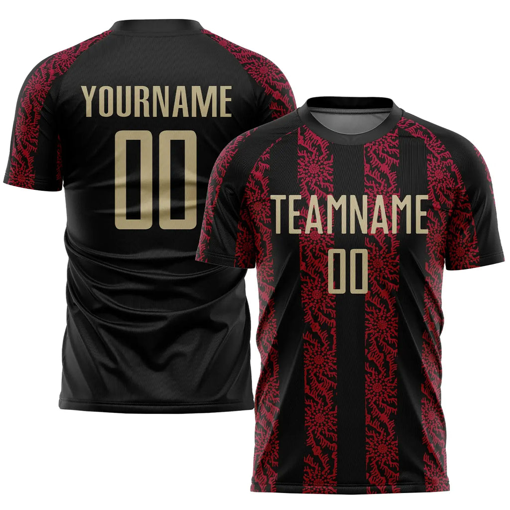 Custom Soccer Jersey Black Vegas Gold Red Sublimation, Team Uniform Kit, Custom Name Number, Unisex Men Women Youth