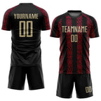 Custom Soccer Jersey Black Vegas Gold Red Sublimation, Team Uniform Kit, Custom Name Number, Unisex Men Women Youth