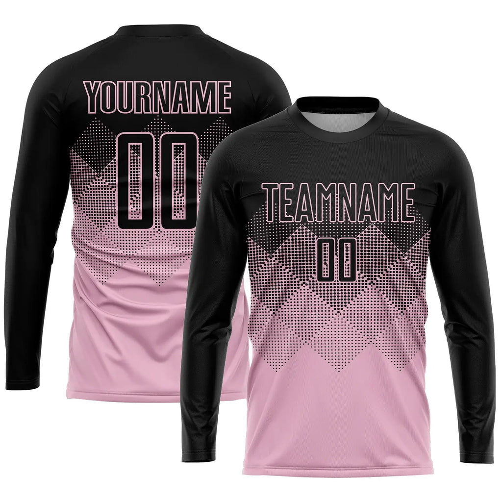 Custom Soccer Jersey Light Pink Black Sublimation, Team Uniform Kit, Custom Name Number, Unisex Men Women Youth