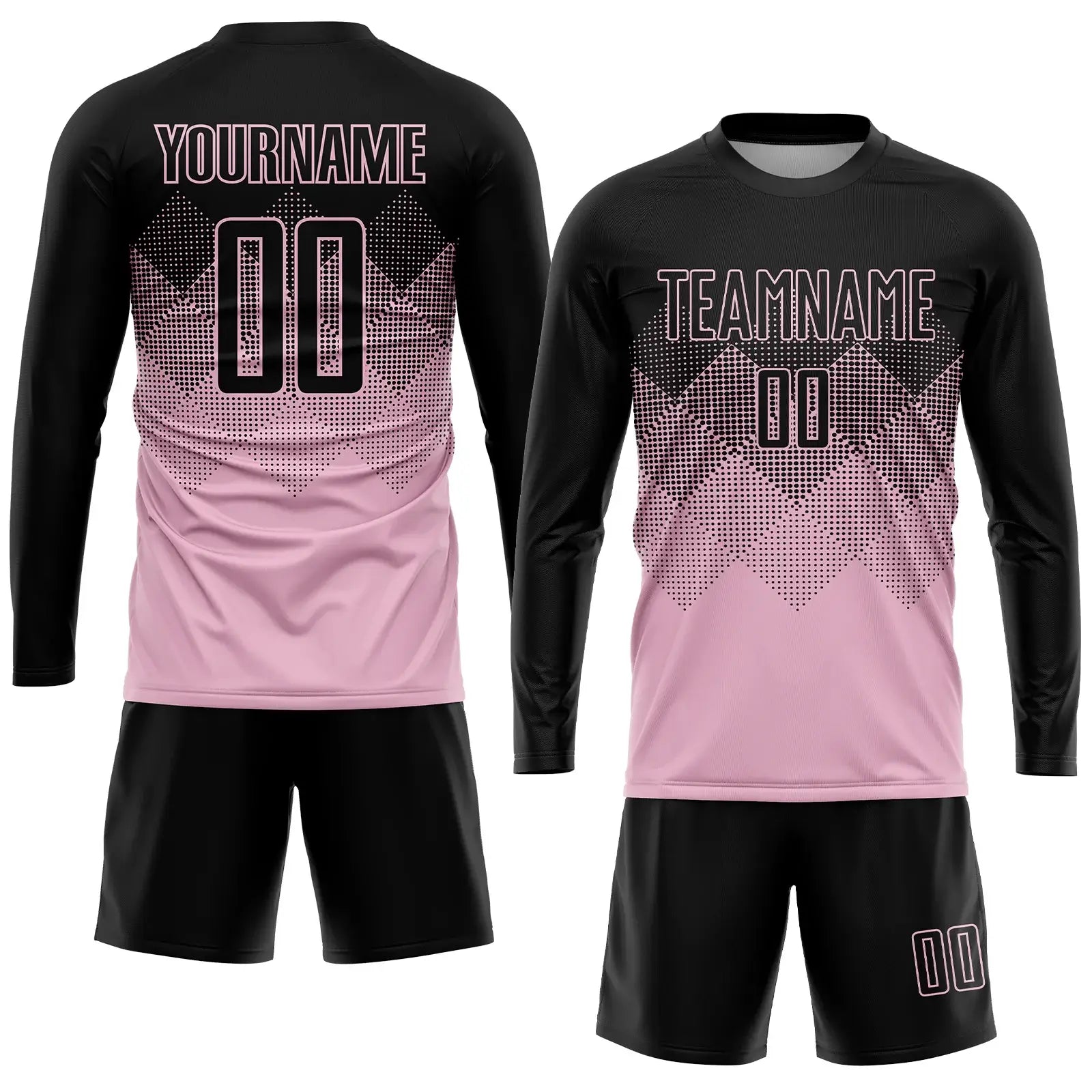 Custom Soccer Jersey Light Pink Black Sublimation, Team Uniform Kit, Custom Name Number, Unisex Men Women Youth