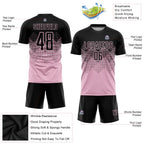 Custom Soccer Jersey Light Pink Black Sublimation, Team Uniform Kit, Custom Name Number, Unisex Men Women Youth