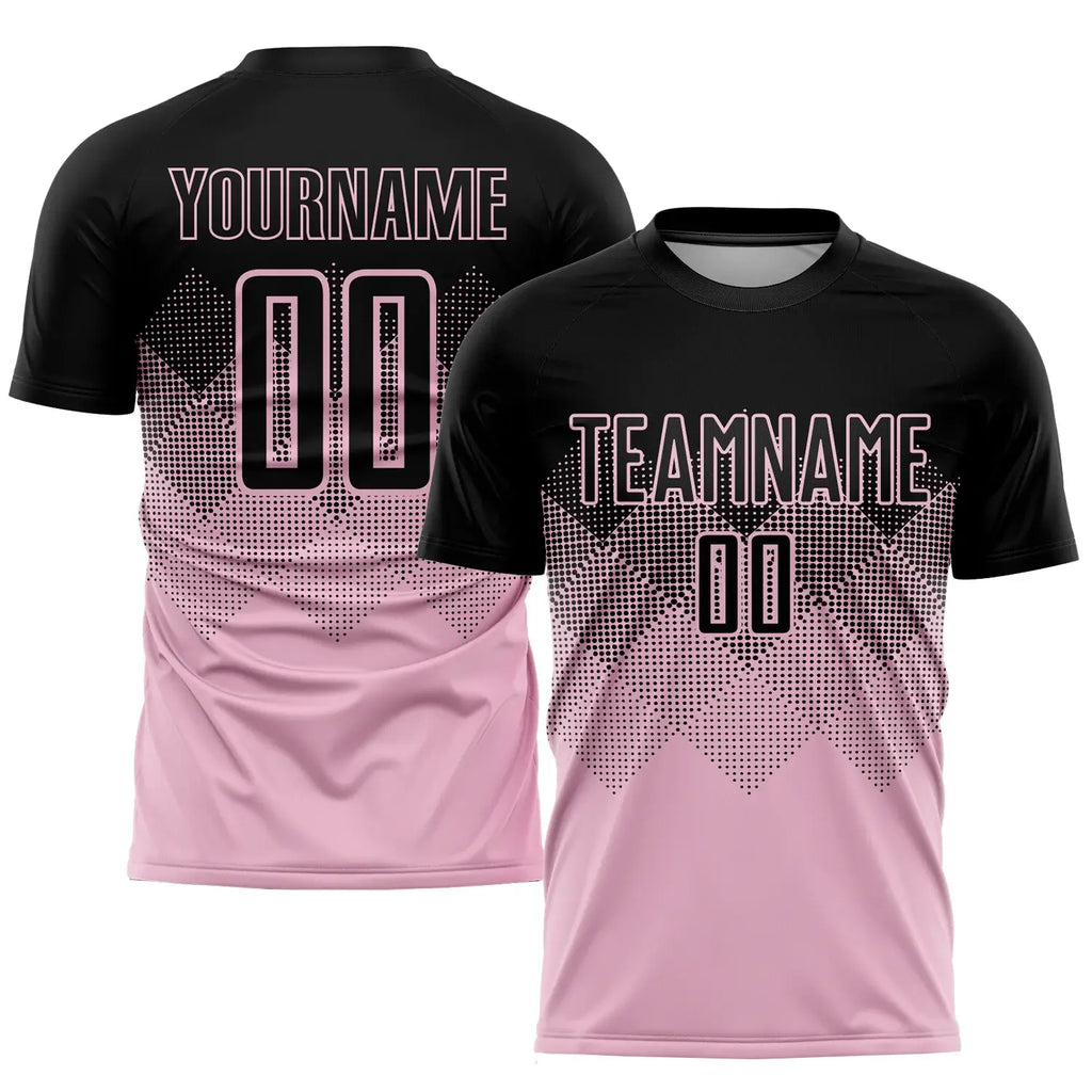 Custom Soccer Jersey Light Pink Black Sublimation, Team Uniform Kit, Custom Name Number, Unisex Men Women Youth