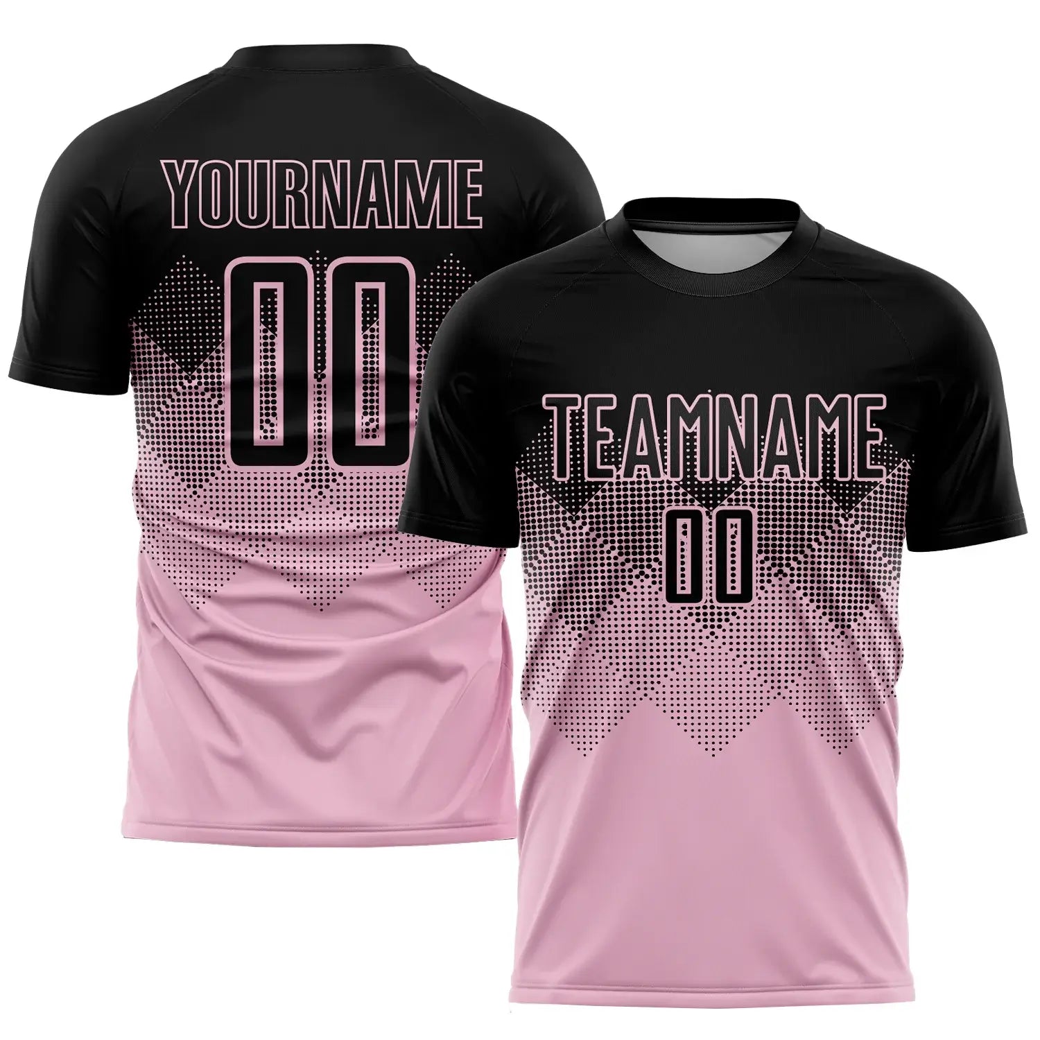 Custom Soccer Jersey Light Pink Black Sublimation, Team Uniform Kit, Custom Name Number, Unisex Men Women Youth