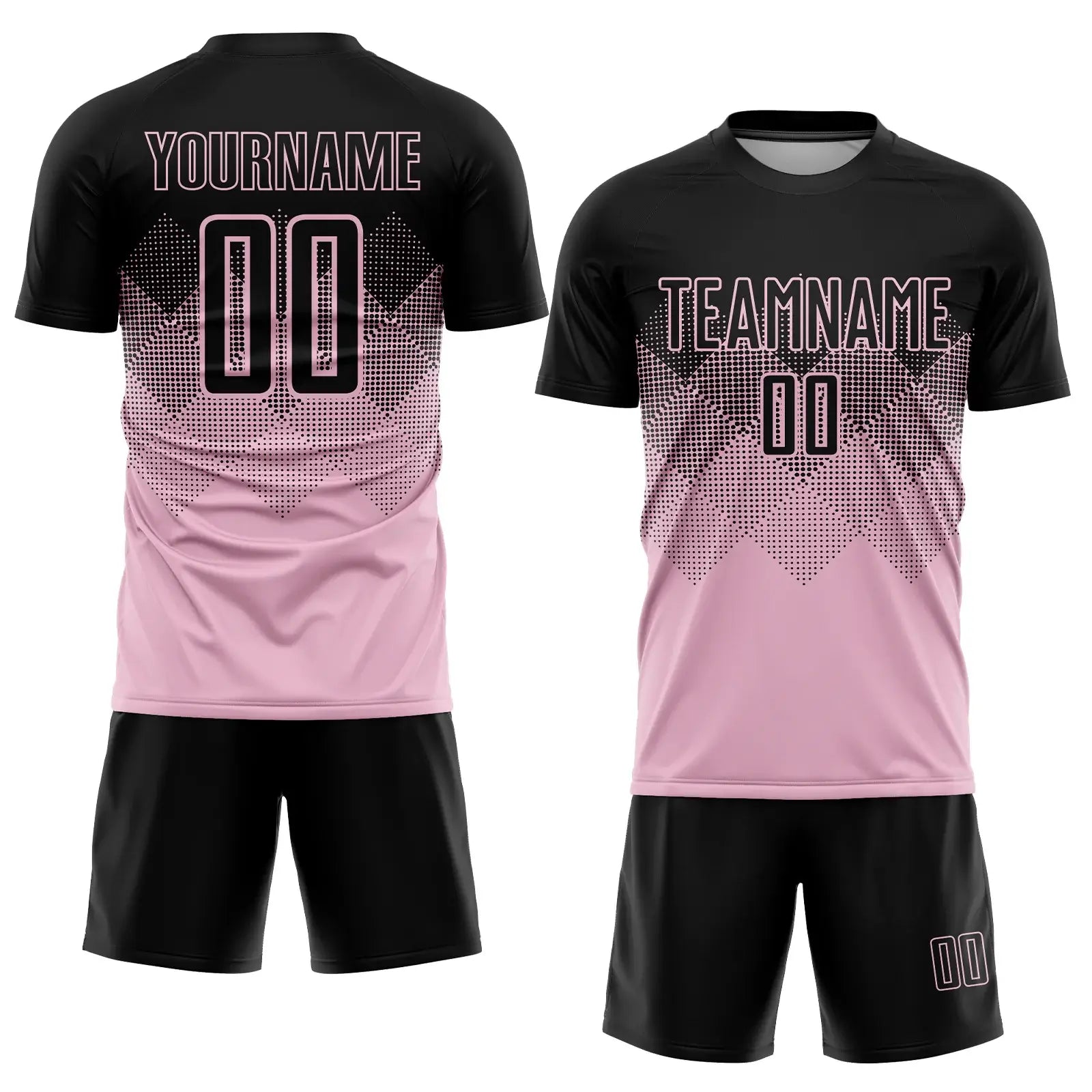 Custom Soccer Jersey Light Pink Black Sublimation, Team Uniform Kit, Custom Name Number, Unisex Men Women Youth