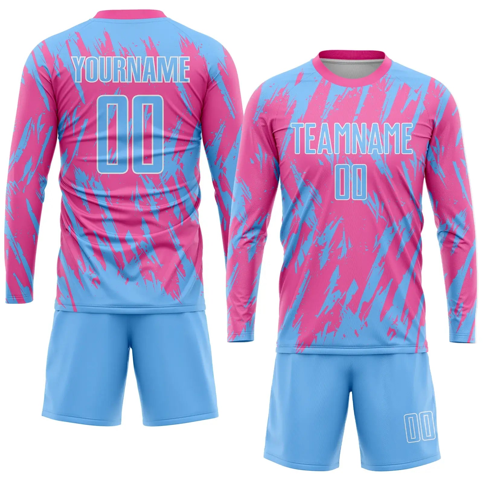 Custom Soccer Jersey Pink Light Blue White Sublimation, Team Uniform Kit, Custom Name Number, Unisex Men Women Youth