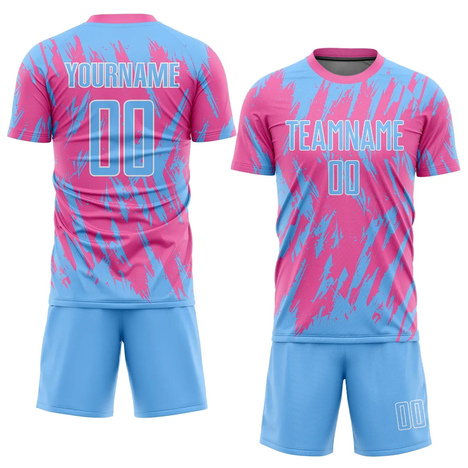 Custom Soccer Jersey Pink Light Blue White Sublimation, Team Uniform Kit, Custom Name Number, Unisex Men Women Youth