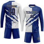 Custom Soccer Jersey Graffiti Royal Blue White Old Gold Sublimation, Team Uniform Kit, Custom Name Number, Unisex Men Women Youth