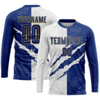 Custom Soccer Jersey Graffiti Royal Blue White Old Gold Sublimation, Team Uniform Kit, Custom Name Number, Unisex Men Women Youth