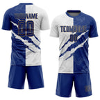Custom Soccer Jersey Graffiti Royal Blue White Old Gold Sublimation, Team Uniform Kit, Custom Name Number, Unisex Men Women Youth
