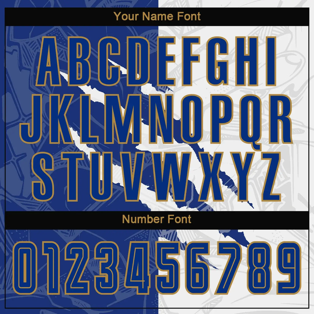 Custom Soccer Jersey Graffiti Royal Blue White Old Gold Sublimation, Team Uniform Kit, Custom Name Number, Unisex Men Women Youth