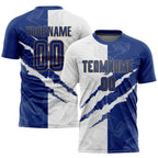 Custom Soccer Jersey Graffiti Royal Blue White Old Gold Sublimation, Team Uniform Kit, Custom Name Number, Unisex Men Women Youth