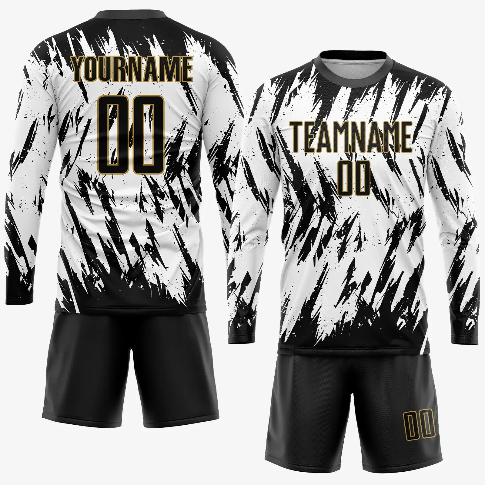 Custom Soccer Jersey White Black Old Gold Sublimation, Team Uniform Kit, Custom Name Number, Unisex Men Women Youth