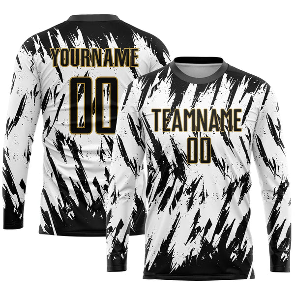 Custom Soccer Jersey White Black Old Gold Sublimation, Team Uniform Kit, Custom Name Number, Unisex Men Women Youth