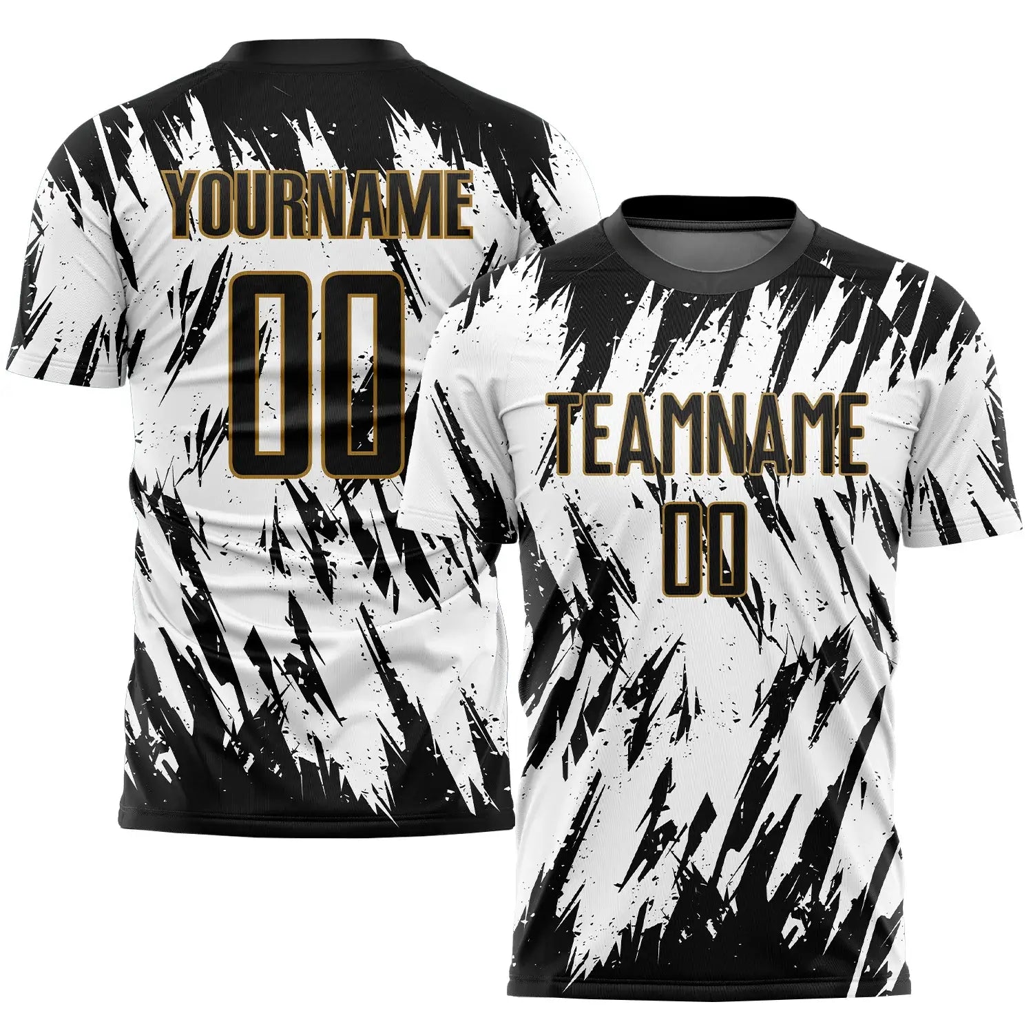 Custom Soccer Jersey White Black Old Gold Sublimation, Team Uniform Kit, Custom Name Number, Unisex Men Women Youth