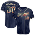 Custom Vintage USA Flag Pinstripe Baseball Jersey Navy White Sublimation, Custom Name Number, Men Youth Unisex