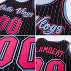 Custom Pinstripe Basketball Jersey Black White Pink Sublimation, Team Uniform Kit, Custom Name Number, Unisex Men Women Youth