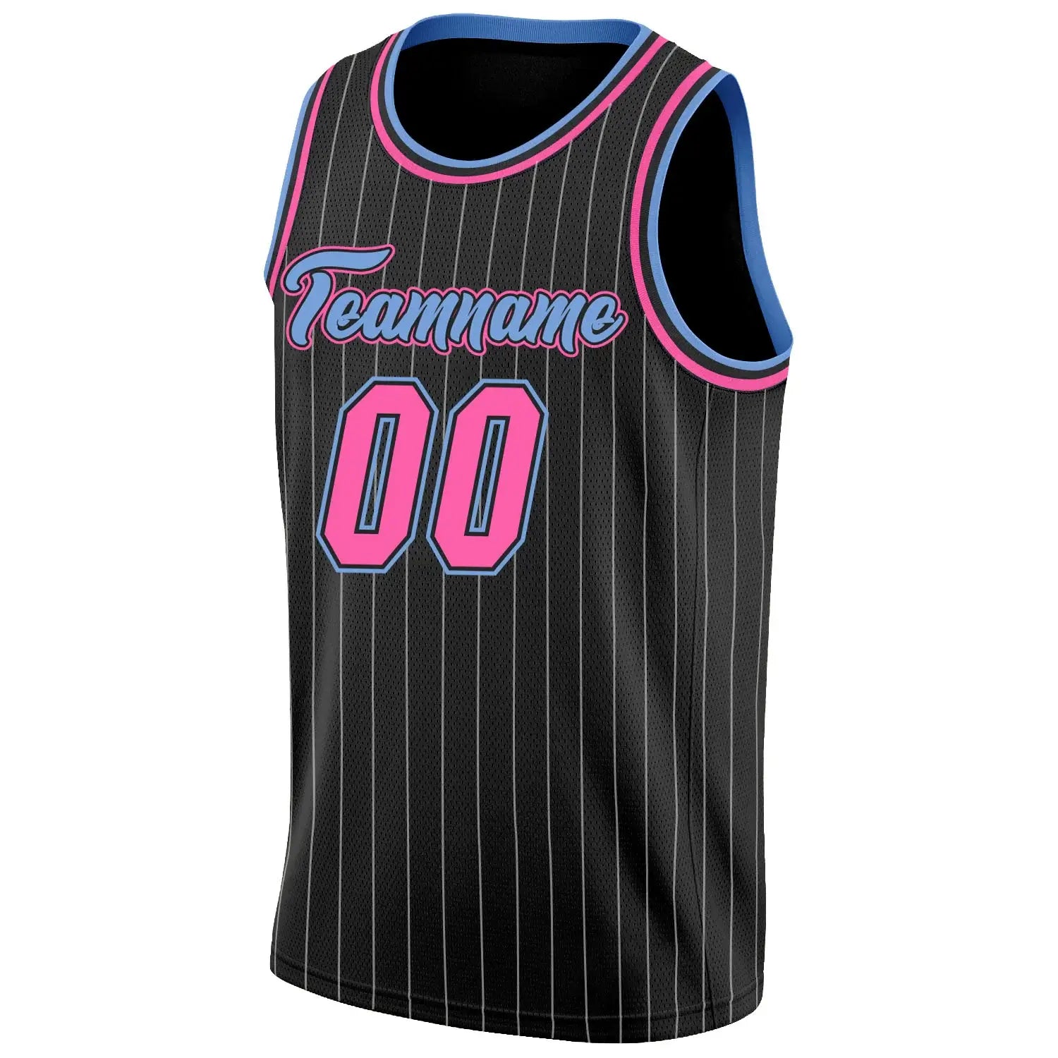 Custom Pinstripe Basketball Jersey Black White Pink Sublimation, Team Uniform Kit, Custom Name Number, Unisex Men Women Youth
