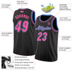 Custom Pinstripe Basketball Jersey Black White Pink Sublimation, Team Uniform Kit, Custom Name Number, Unisex Men Women Youth