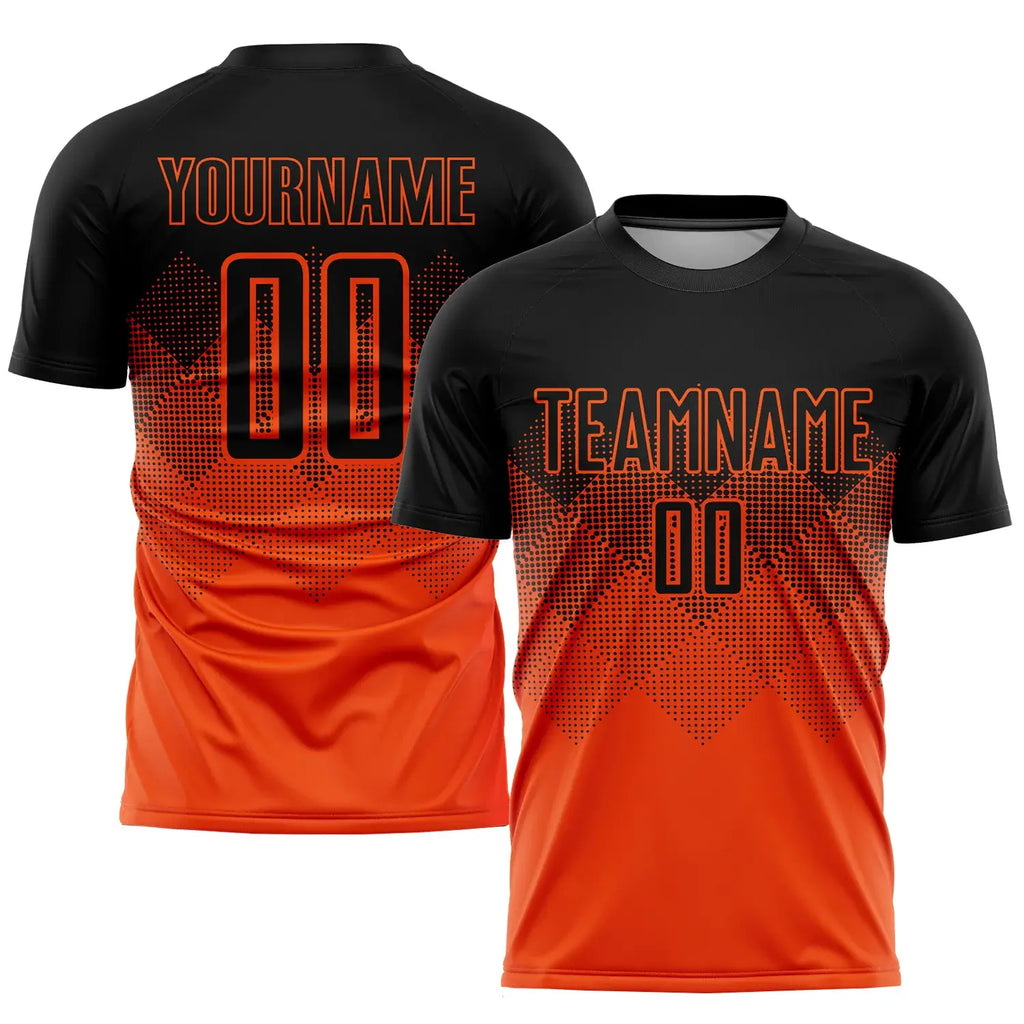 Custom Soccer Jersey Orange Black Gradient Sublimation, Team Uniform Kit, Custom Name Number, Unisex Men Women Youth