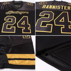 Custom Mesh Football Jersey Black Gold Pro Style Sublimation, Custom Name Number, Men Youth Unisex