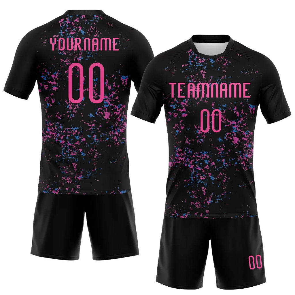 Custom Abstract Fragment Art Volleyball Jersey Black Pink Light Blue Sublimation, Custom Name Number, Women Girls Unisex Youth