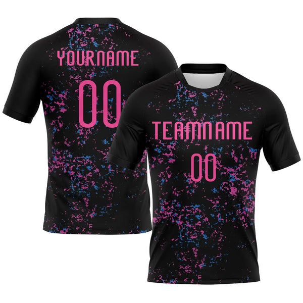 Custom Abstract Fragment Art Volleyball Jersey Black Pink Light Blue Sublimation, Custom Name Number, Women Girls Unisex Youth