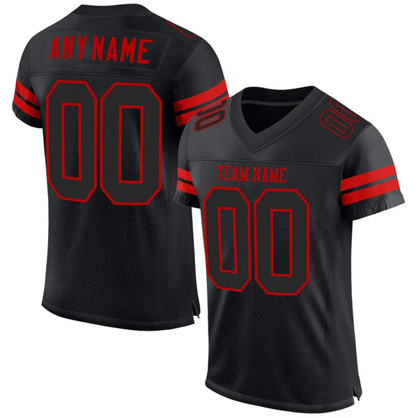 Custom Mesh Football Jersey Black Red Pro Style Sublimation, Custom Name Number, Men Youth Unisex