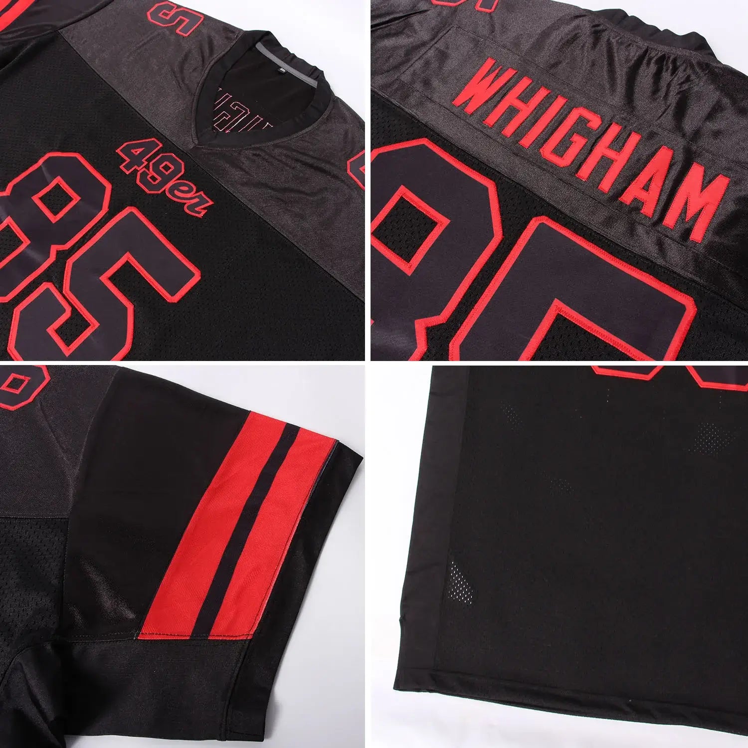 Custom Mesh Football Jersey Black Red Pro Style Sublimation, Custom Name Number, Men Youth Unisex