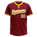 Custom 2-Button Softball Jersey Crimson Red White Gold Sublimation, Custom Name Number, Women Girls Unisex Youth